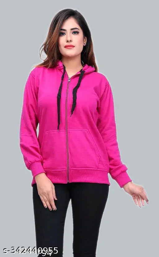 Cotton blend women's jacket, pink solid pattern, long sleeves, universally loved for coziness and consistency, ideal for layering in colder weather. Made in India