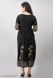 Traditional black rayon anarkali kurta with three-quarter sleeves, flower printed for festive wear