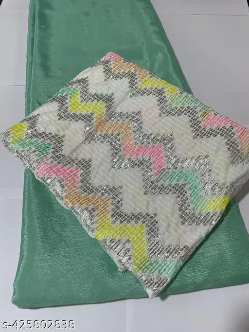 Light Fency Chiffon Saree with Running Cotton Silk Blouse, solid pattern, free size, Indian origin