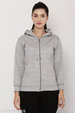 Silver fleece zipper hoodie jacket, M.A.M FASHION solid color, long sleeves for women's fashion