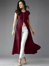 Synthetic crepe women's solid plain kurti, short sleeves, single color combo, Indian origin