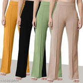 Vintage cotton blend high-rise bellbottom trousers for women (Set of 4), boho-chic crochet design, India origin