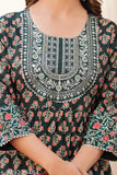 Green embroidered rayon flared anarkali gown for women, three-quarter sleeves, printed combo