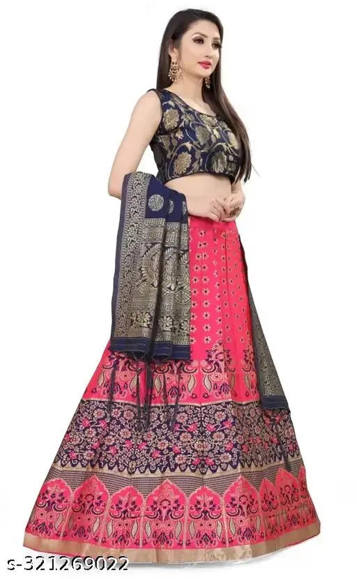 Red and gold Banarasi jacquard lehenga choli with floral dupatta for Indian festivals and weddings