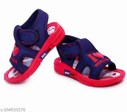 Navy blue and red fancy walking sandals for children with chu-chu musical sound, made from canvas and rubber. Ideal for both boys and girls." (108 characters)
