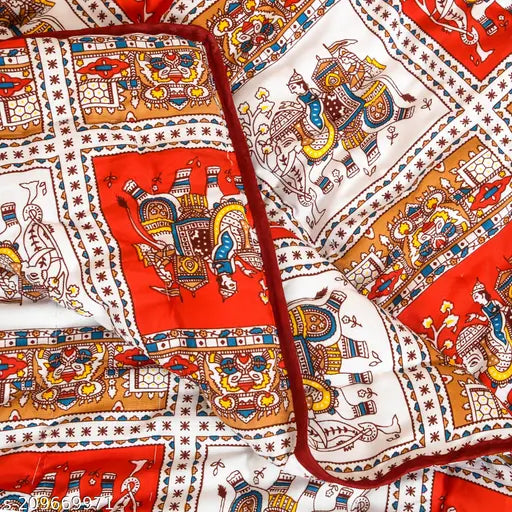 Single red microfiber Rajasthani animal print blanket/comforter/duvet, 152cmX228.6cm - warm and soft for heavy winter use