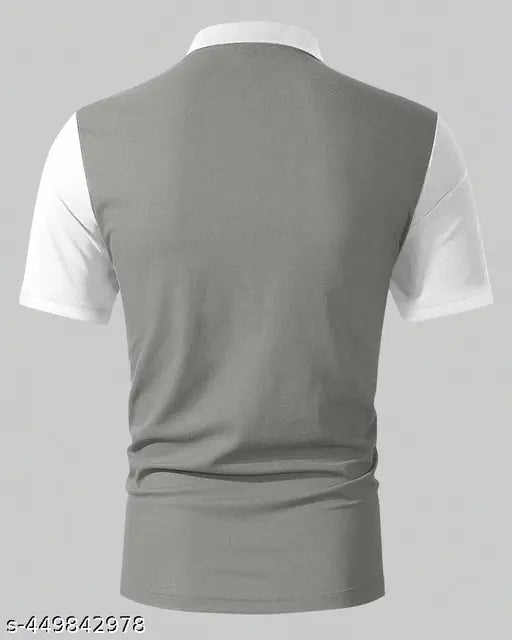 White cotton blend colorblocked men's T-shirt, short sleeves, ultra-soft and comfortable for casual wear