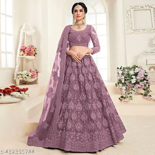 Stylish net Lehenga Choli with diamond embroidery, featuring semi-stitched sizes (42in/42in/70in). Indian glamorous ensemble for girls and women
