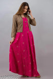 Pink rayon Anarkali kurta with jacket, printed combo, festive wear, handcrafted in Jaipur