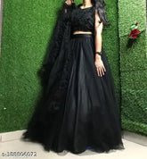 Black velvet and net Phrill choli with zari dupatta, traditional Indian semi-stitched lehenga