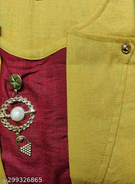 Yellow & maroon cotton blend short sleeves Golui Kurta 4013 for women, soft and comfortable Indian attire