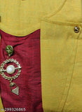 Yellow & maroon cotton blend short sleeves Golui Kurta 4013 for women, soft and comfortable Indian attire