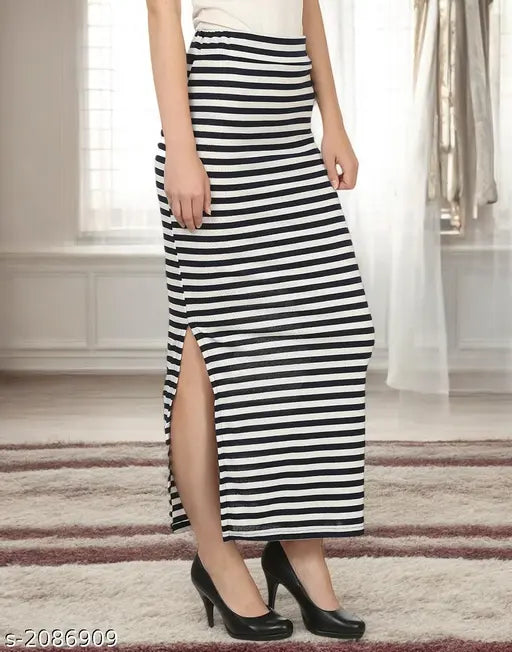 Blue striped print cotton blend A-line skirt for women, ideal for casual or party wear