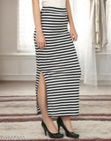 Blue striped print cotton blend A-line skirt for women, ideal for casual or party wear
