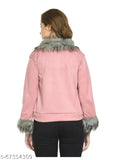 Pink velvet Aphrodite waistcoat, modern women's jacket with long sleeves and solid pattern