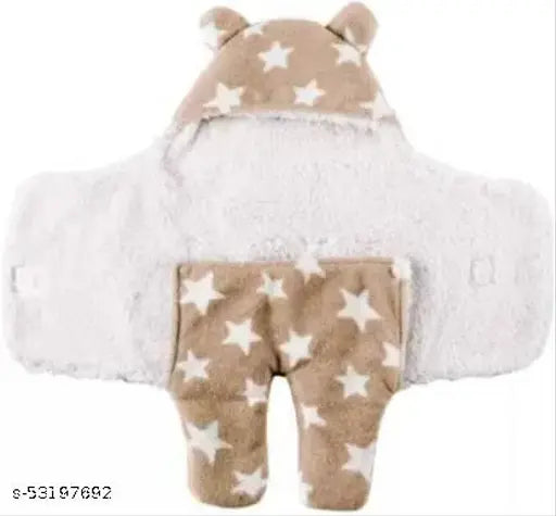 Fur brown fleece hooded baby blanket, safe and warm for newborns (0-6 months), soft fabric by First Trend