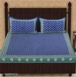 Designer Jaipuri printed cotton bedsheet & 2 pillow covers, ethnically patterned for summer adult use, made in India