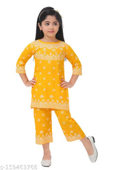 Rayon A-line printed kurta set for girls with palazzos, soft and comfortable kids wear under 3 years old - Indian made