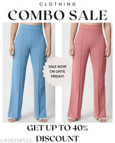 High-waisted cotton blend bell-bottom pants combo (2 pack) - Solid, stylish, side split flare pants for women in sizes S to XXL