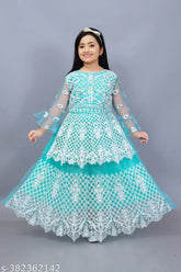 Embroidered net lehenga for girls festive wear, ideal for special events and Indian weddings