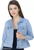 Light blue denim jacket, MHR Fashion solid pattern for teenagers aged 12-16, made in India
