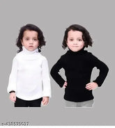 Highneck wool sweaters for kids, black and white pack of 2, solid pattern for 0-12 months