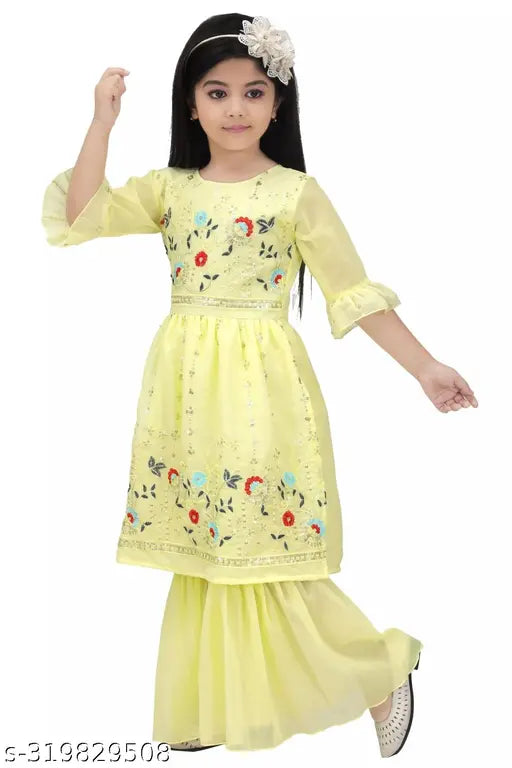 Embellished chiffon Churidar set for birthday, anniversary, wedding & festivals - Three-Quarter sleeves, 2-6 years sizes