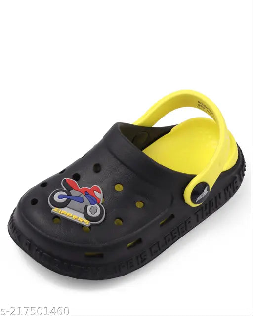 Black and yellow EVA slipper flip flops for kids (ages 2-14), solid net pattern