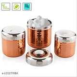 Premium copper jar set of 3 for tea, sugar, coffee – stainless steel, airtight, cylindrical containers for dry fruits & masala – India