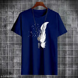 Cotton half-sleeve printed t-shirts for men, feather pattern, India origin