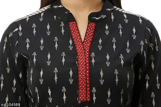 Cotton Ikat Checks Print Kurta with Palazzos - Indian women's traditional-meets-modern outfit in rich ikat patterns on cotton fabric, perfect for festivals and casuals