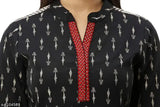 Cotton Ikat Checks Print Kurta with Palazzos - Indian women's traditional-meets-modern outfit in rich ikat patterns on cotton fabric, perfect for festivals and casuals