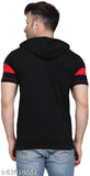 Cotton blend printed men's t-shirt by SLOWLORIS, features hoodie and short sleeves, rich biowashed design for trendy appeal, size M, made in India