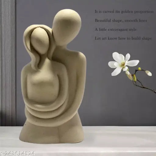 Off-white ceramic romantic couple figurine, ideal for office or home decor, measuring 8cm (L) x 20cm (H) x 11cm (B), perfect anniversary or gift giving