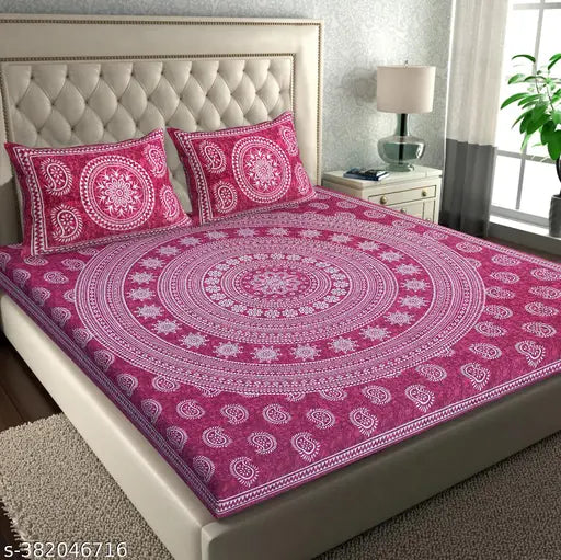 Multicolor cotton flat sheets combo pack (2 bedsheets, 4 pillow covers) for summer - stylish, ethnic motifs design by VNV Creation