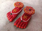 Terracotta clay Laxmi Charan for prosperity and wealth, Red Devi footprint, traditional Indian Diwali offering (Set of 1)