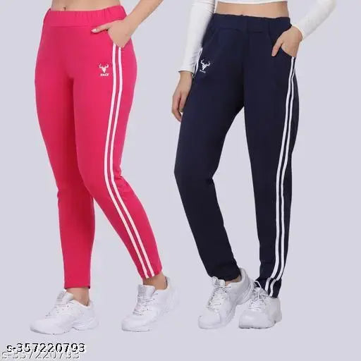 Striped cotton women's gym track pants, pack of 2 - elevate winter workouts with flattering fit and breathable design