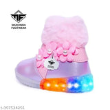 Synthetic LED light shoes for girls, stylish casual design, zip net fastening, sizes range from 0-4 Months to 10 Years (India)