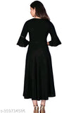 Black rayon Anarkali kurti with gown flare, trendy three-quarter sleeve design for women's casual wear