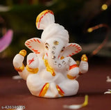 White polyresin Pagri Ganesh Ji Murti showpiece for car dashboard or home decor, 6.35cm high, ideal for festivals, puja rooms, and gift giving