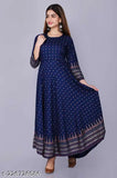 Blue Rayon embroidered kurti with three-quarter sleeves and printed combo, perfect for Indian summer fashion