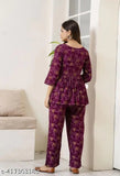 Wine premium rayon printed top & pant coord set, trendy pocket, comfy & graceful for women's loungewear (rayon fabric)