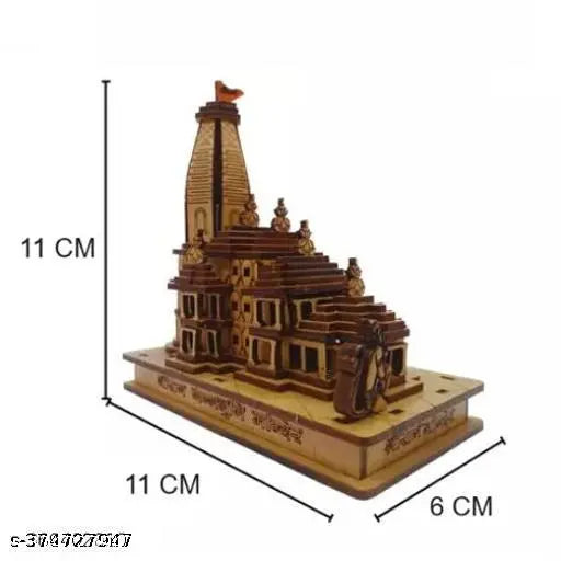 Wooden Haridwar Trends Shri Ram Mandir Temple decor item, Indian 3D Ayodhya temple showpiece, 11x11x6 cm