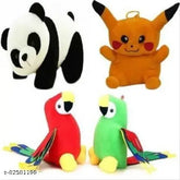 Multicolor soft toy combo pack: Pikachu & Panda Parrot, huggable and lovable for kids' birthday gifts, 30cm (India-made)
