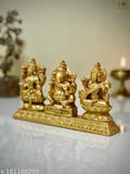 Gold-toned poly resin Lakshmi Ganesh Saraswati idol for home decor and gifting