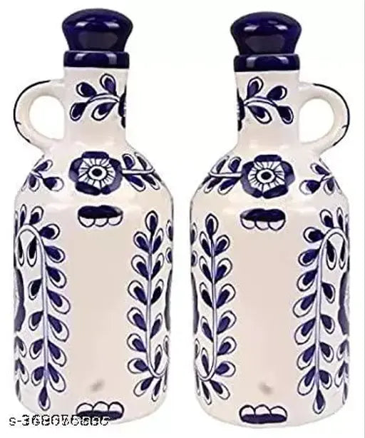 Ceramic oil dispenser (1L Blue BB2), ideal for kitchen storage of cooking oil, vinegar, and other liquids. Perfect for kitchen or restaurant use