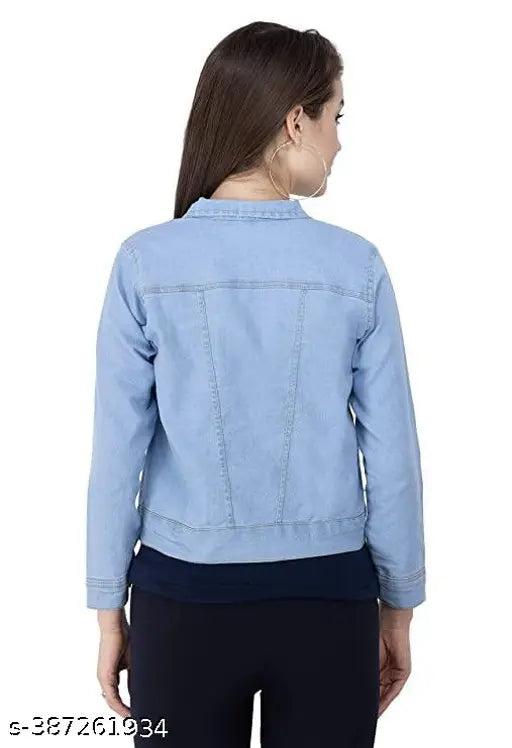 Denim women's jacket with waistcoat, solid pattern, long sleeves, S-XL sizes available