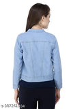 Denim women's jacket with waistcoat, solid pattern, long sleeves, S-XL sizes available