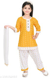 Yellow rayon kurta pant for girls partywear, three-quarter sleeves, Lovely Fashion Kids Kurta with Patiala set age 3-9 years, India origin