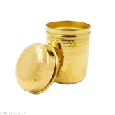 Hammered brass kitchen dabba, airtight food storage container (7x7x11cm)